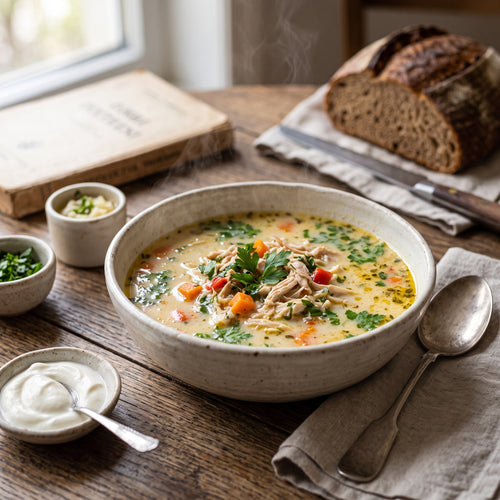 Romanian Chicken Soup with Sour Cream and Garlic